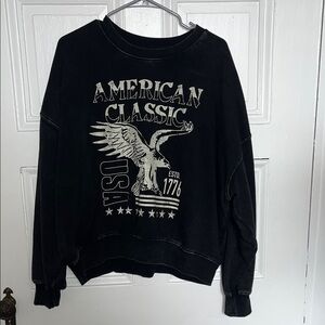 Zoe + Liv Black Crewneck Sweatshirt with Cream Eagle Graphic